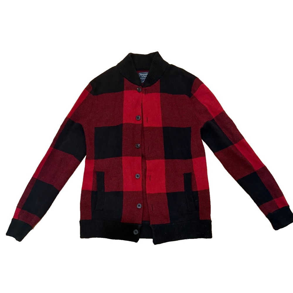 Abercrombie & Fitch Men's Wool Blend Plaid Polo Cardigan Grandpacore Shacket S
